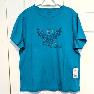 Turquoise Alaska Souvenir T-Shirt with Thunderbird Design NWT Size Large